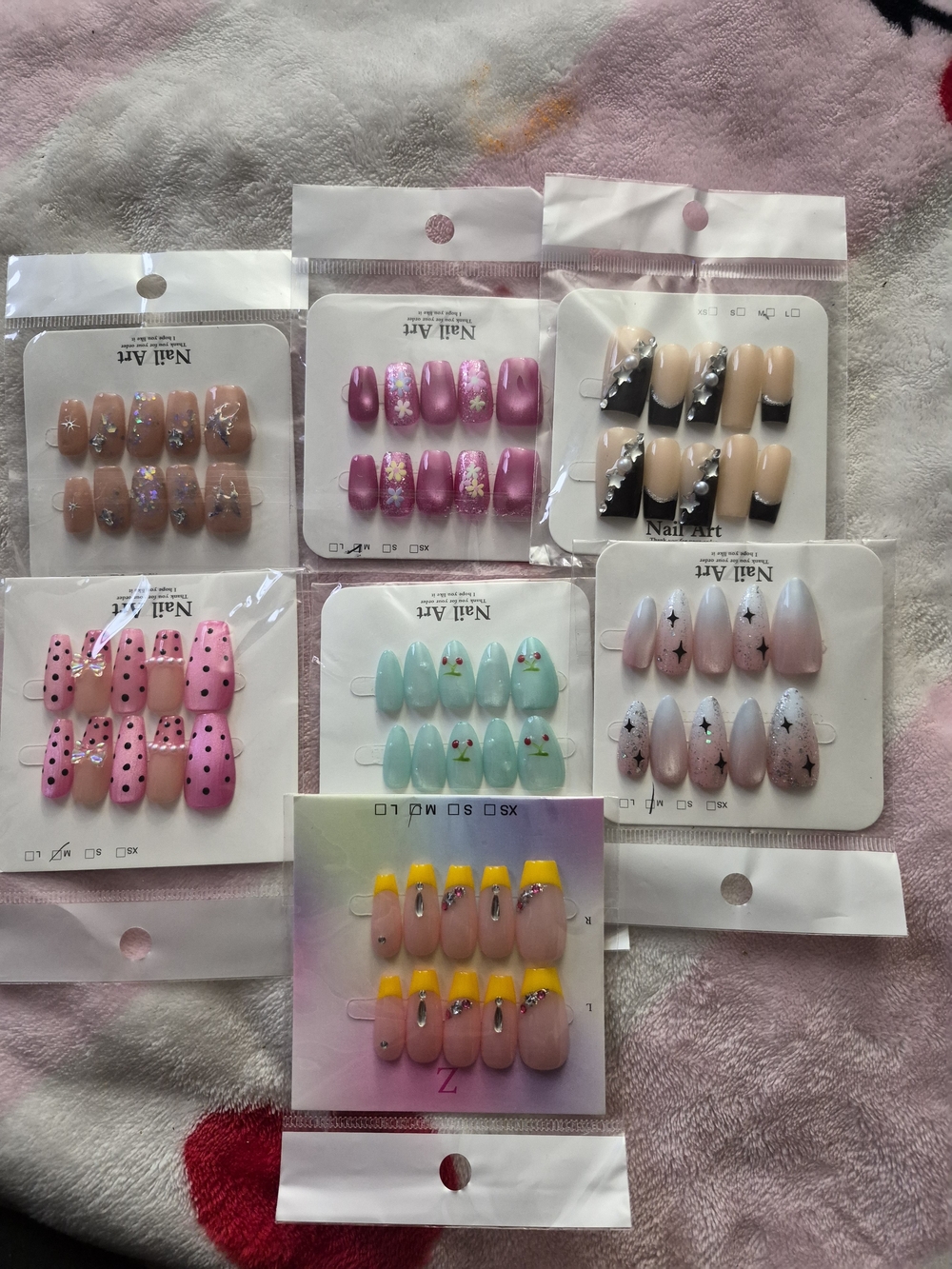 Assorted Press-On Nail Sets – Pink, Purple, Black, Mint, Yellow, Nude